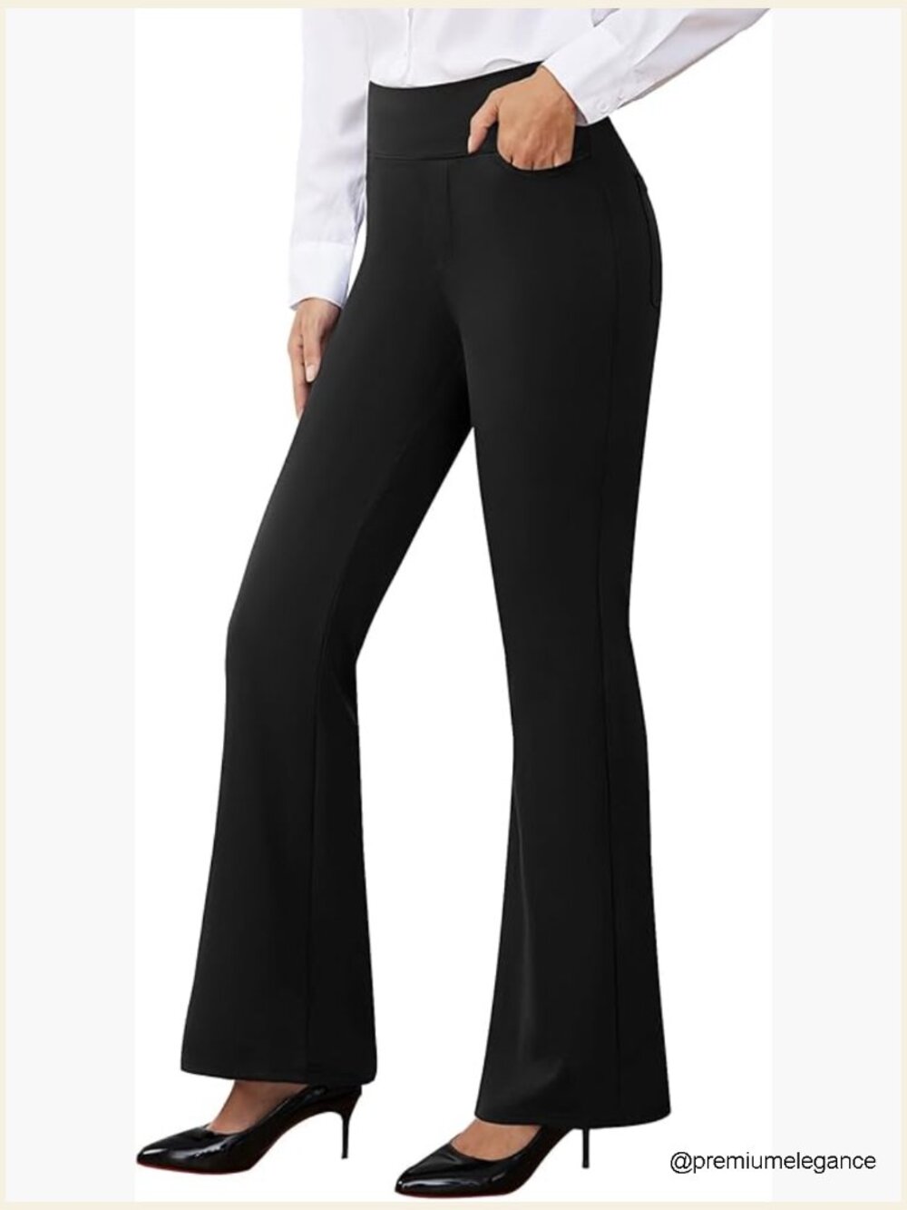 Stretchy Dress Pants Business Casual Pull On Slacks with 4 Pockets Bootcut High